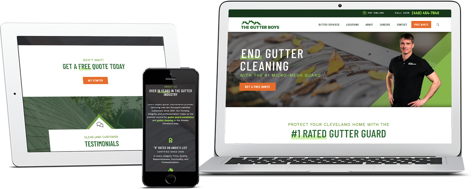 the gutter boys website on tablet, phone, and computer