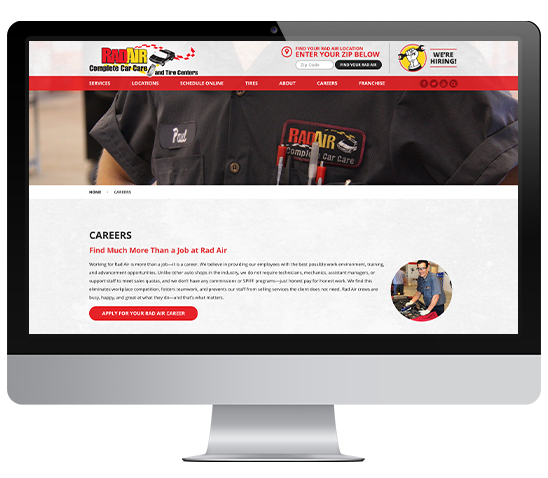 Rad Air careers page desktop mockup