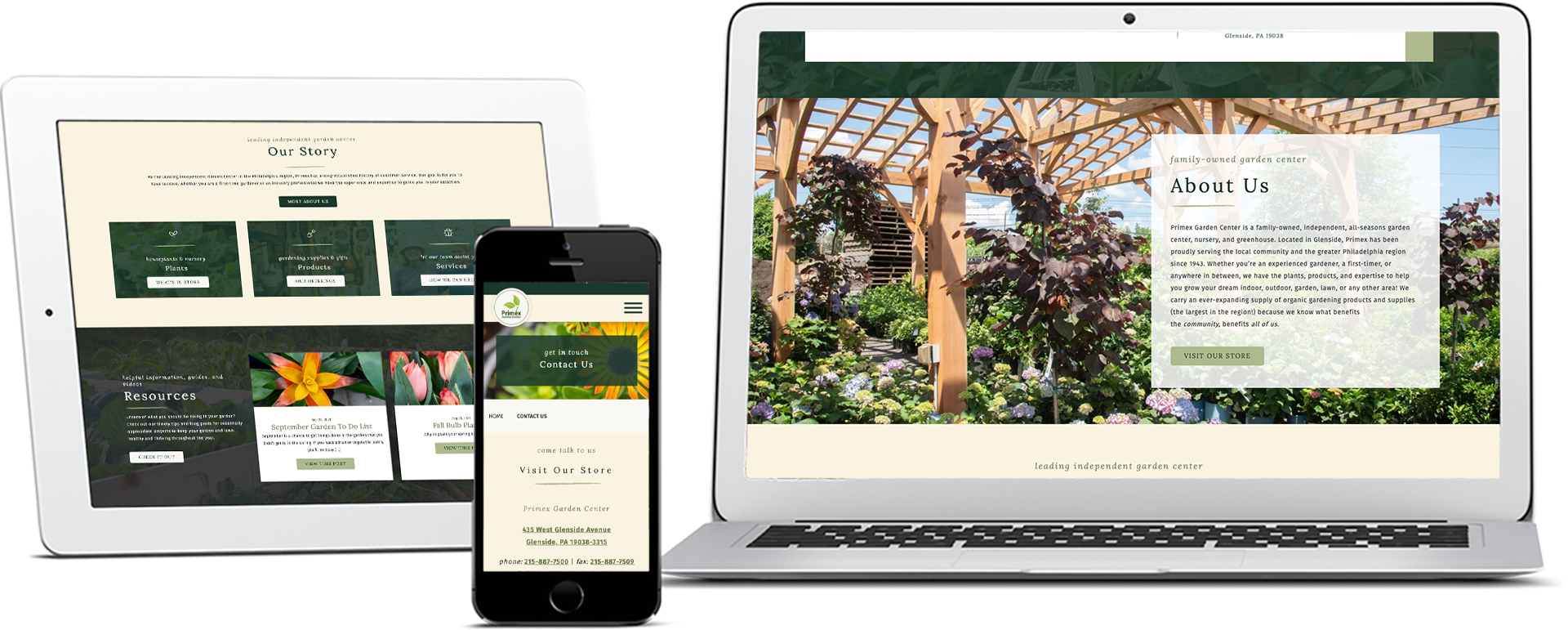 Primex Garden Center website mockup on devices