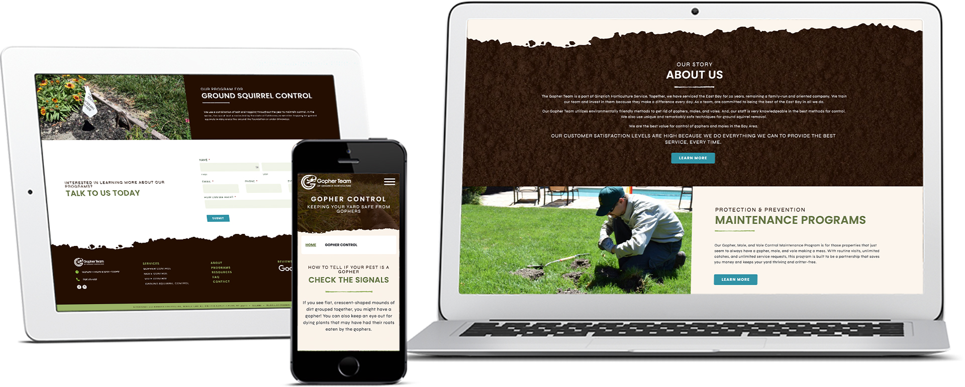 Gopher Team website mocked up on various devices