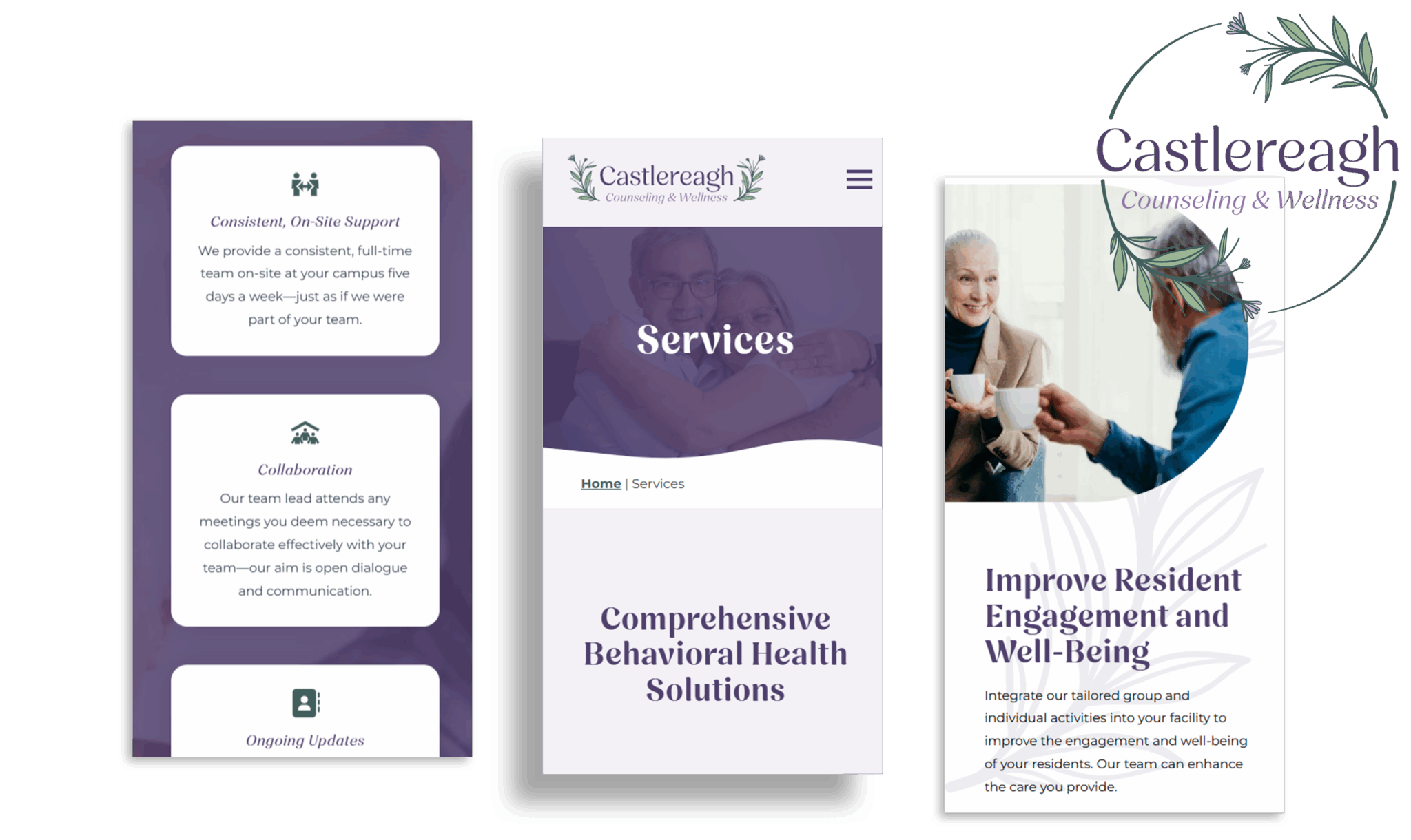 Three mobile screens with Castlereagh's website