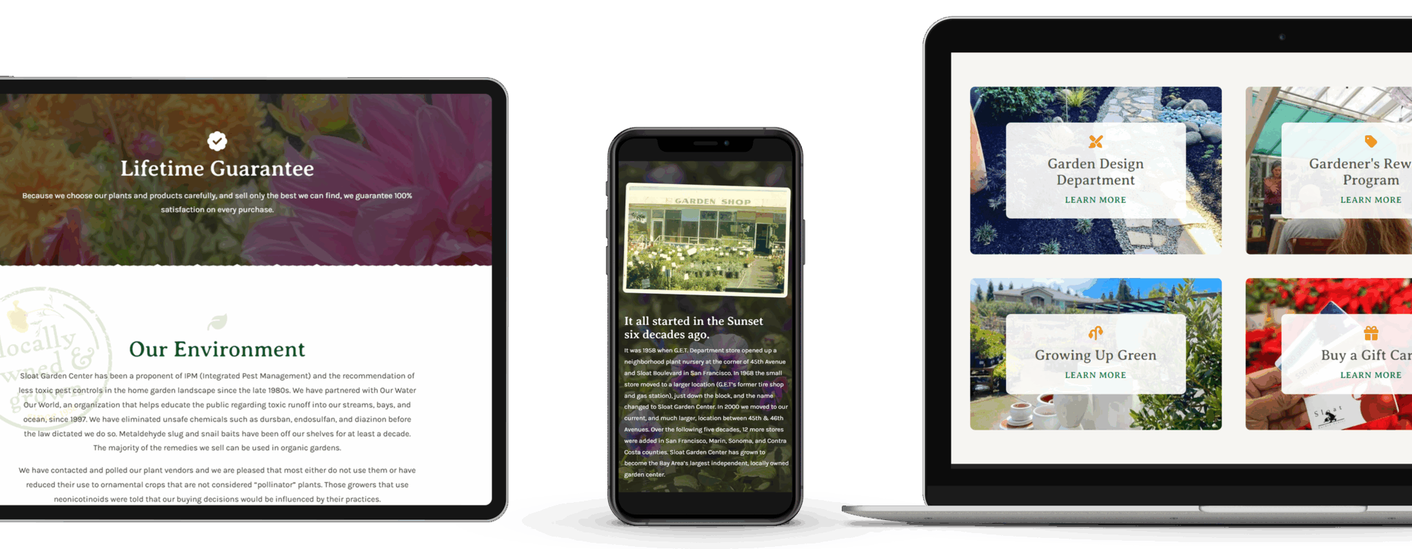Tablet, phone, and laptop view of Sloat website